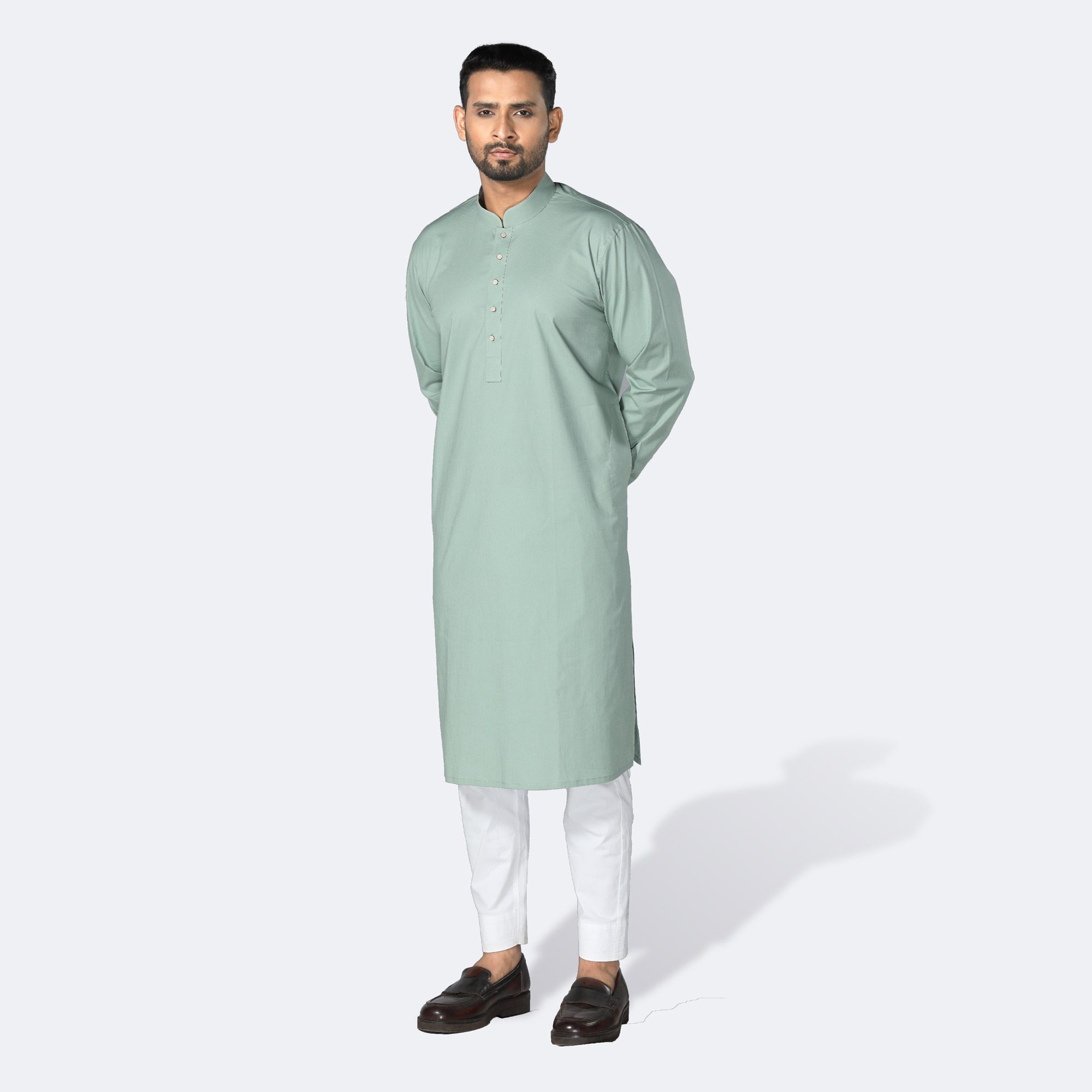 Men's Solid Color Viscose Panjabi with Tuning Cuff